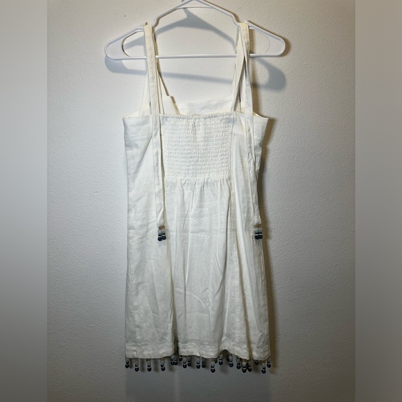 House of Harlow 1960 Linen Beaded Fringe Hem Shift Mini Dress in Off White NWOT - Picture 6 of 9